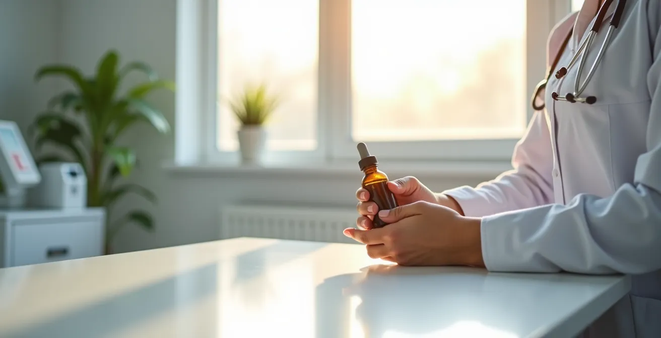 Medizinische Betreuung während des Alkoholentzugs mit CBD-Unterstützung symbolisch dargestellt