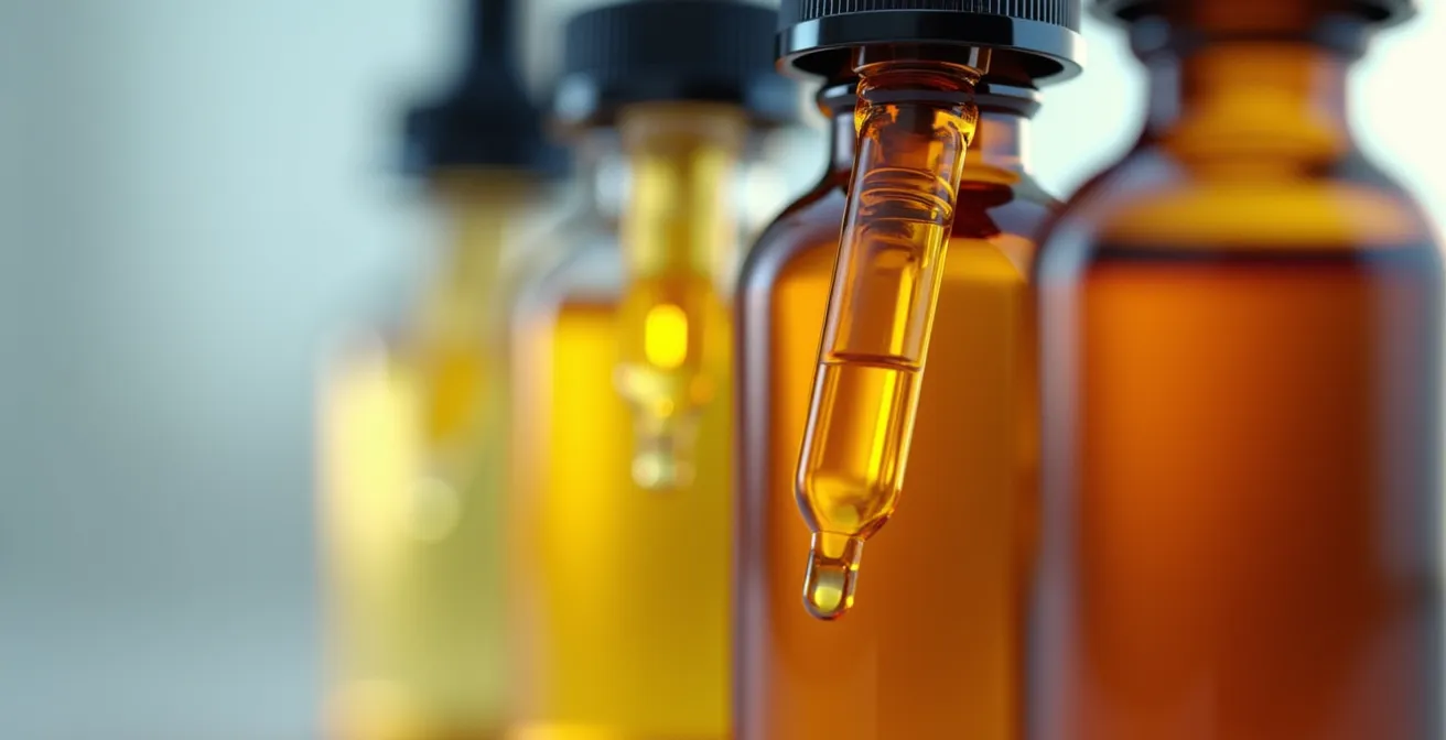 Visuelle Darstellung der drei CBD-Extraktarten in Glasfläschchen