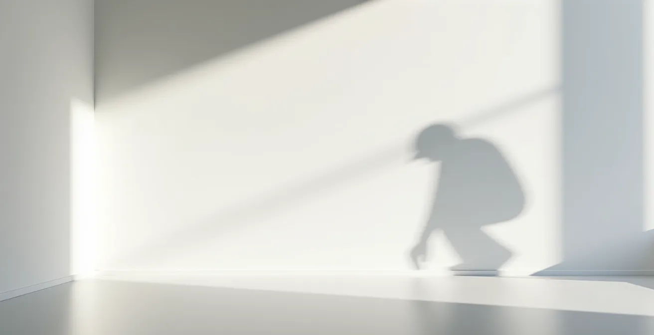 Minimalistische Aufnahme eines leeren Raums mit dem Schatten einer Person, die die Isolation durch Depression und Sucht darstellt