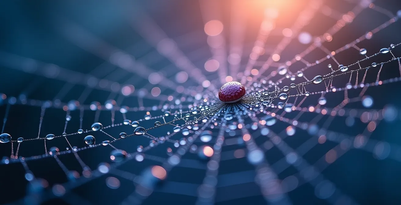 Makroaufnahme, die die nächtliche Reinigung des Gehirns durch das glymphatische System symbolisiert.