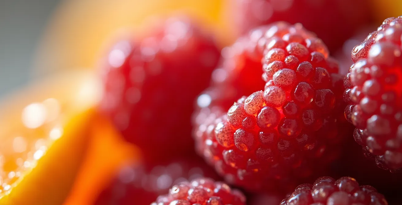 Makroaufnahme von Geschmacksknospen auf der Zunge in lebendigen Farben