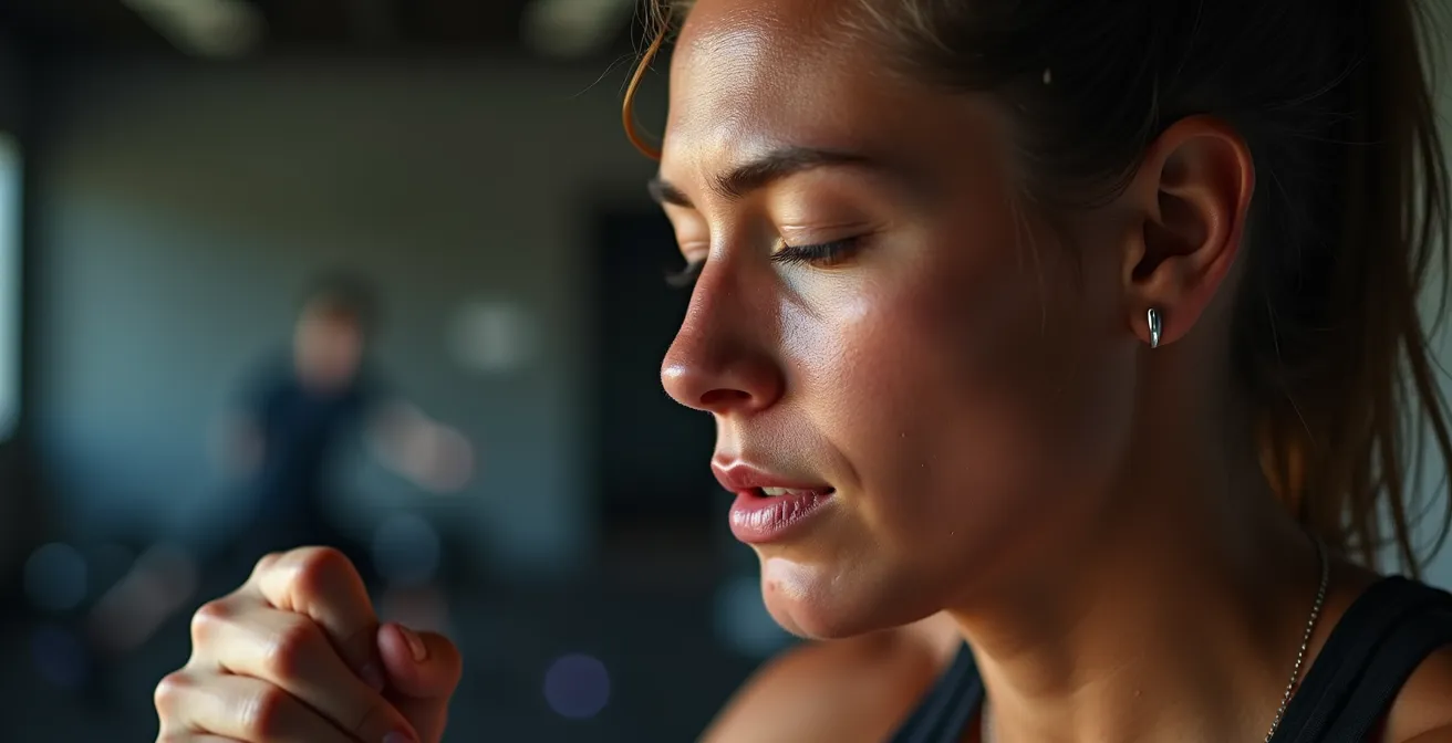 Athlet in tiefer Konzentration mit geschlossenen Augen