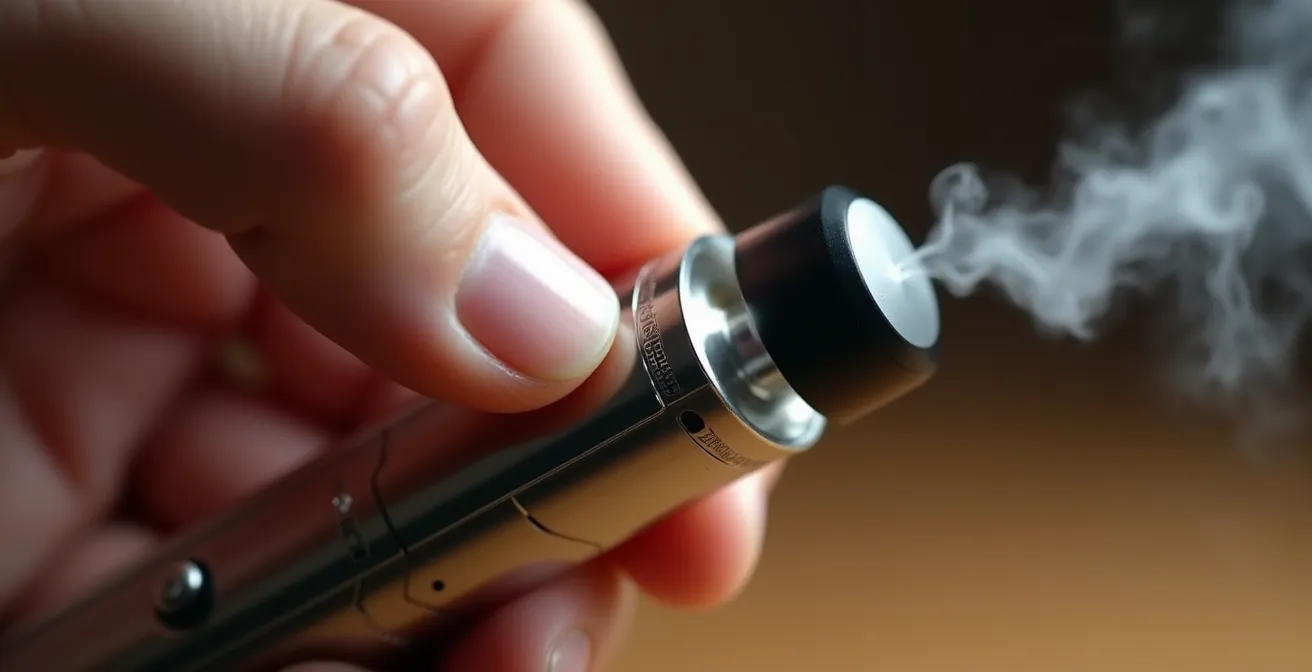 Nahaufnahme einer Hand mit E-Zigarette in entspannter Haltung