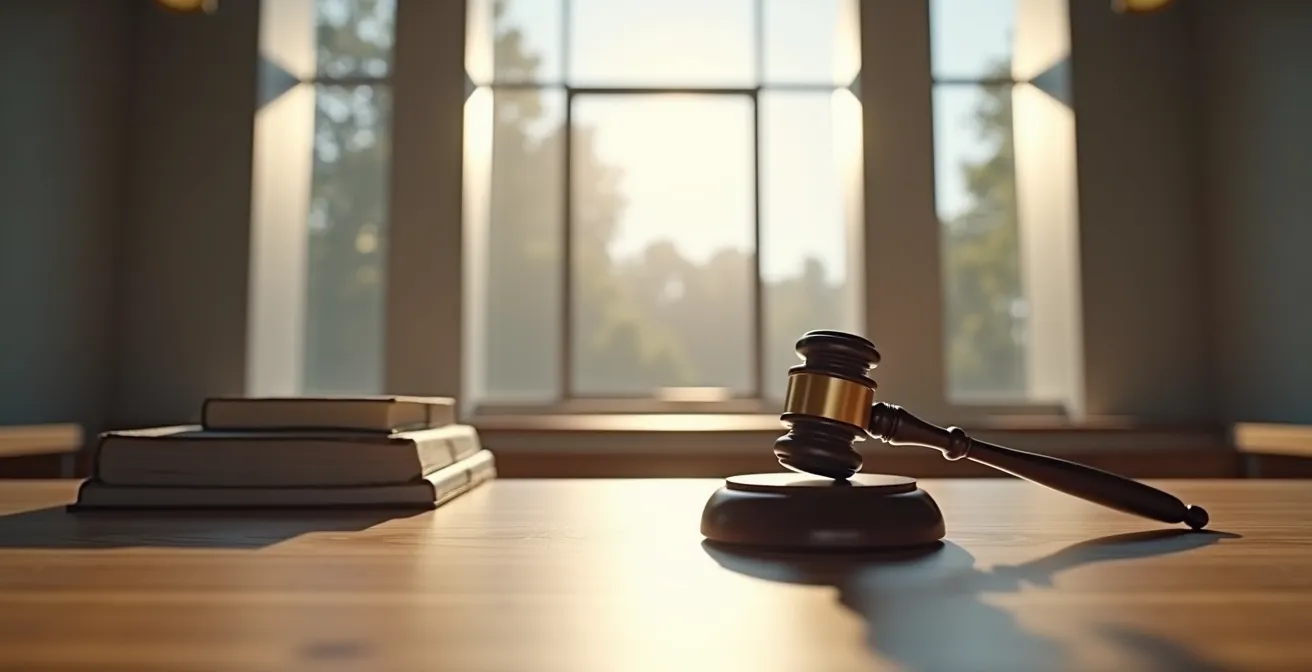 Symbolische Darstellung der rechtlichen Folgen von Drogenbesitz mit Justizwaage und Dokumenten im Hintergrund