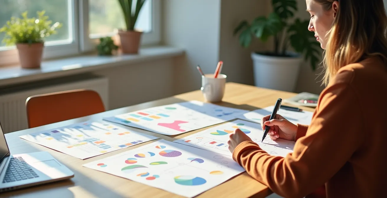 Person analysiert Schlafmuster und Zusammenhänge in einem Schlaftagebuch, um die Ursachen der Schlafstörung zu finden.